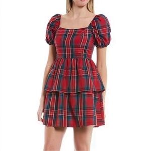 Copper Key Plaid Dress Tiered Babydoll New Size M